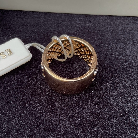 RARE Mint in Box ESCADA Gold Brass Band Ring Swarovski Stones & Logo Size 7 - Picture 10 of 14